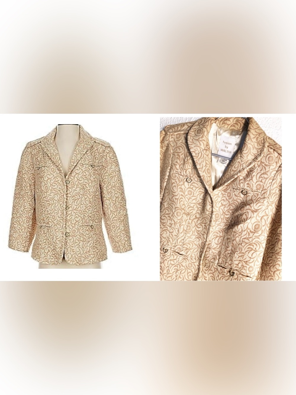 Vintage Fusion by Walter beige patterned blazer featuring Brocade Design Small